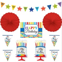 Feliz Aniversário kit de decoração arco-íris - 10 unidades