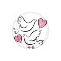 Balão branco redondo com pombas e corações 43 cm - Anagrama