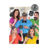 Kit para photo booth de Black Birthday - 13 unidades