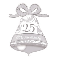 Balão XL silhueta sino prateado 25º aniversário 69 x 56 cm - Anagrama