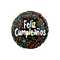 Balão redondo com confettis Happy Birthday 43cm