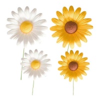 Decoração de margaridas amarelas e brancas 6,5 cm - Dekora - 14 unidades