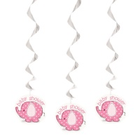 Pingentes decorativos Pink Elephant Party 65 cm - 3 unid.