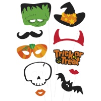 Kit para photo booth de monstros de Halloween - 10 unidades