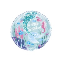 Balão redondo sereia feliz aniversário 45 cm - Qualatex