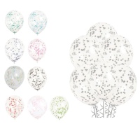 Balões de látex transparentes com confettis 30 cm - Qualatex - 6 unidades