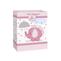 Saco de oferta para chá de bebé Elefante cor-de-rosa 36 x 26,5 x 14 cm - 1 unid.