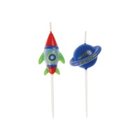 Velas foguetão espacial e planeta - 6 peças