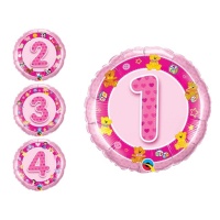 Balão redondo de número cor-de-rosa de 46 cm - Qualatex