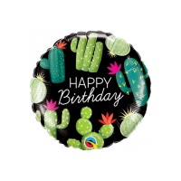 Feliz Aniversário cacto balão redondo 46 cm - Qualatex