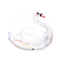 Balão de cisne branco iridescente de 89 cm - Qualatex