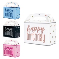 Caixa de cartão Happy Birthday com bolinhas - 6 unid.