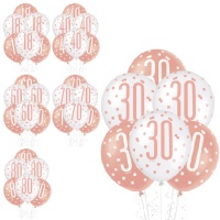 Balões de látex de aniversário rosa-salmão de 30 cm - Qualatex - 6 unidades