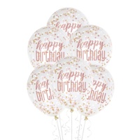 Balões de látex feliz aniversário 30 cm rosa ouro - Qualatex - 6 unidades