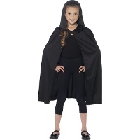 Capa infantil preta com capuz, 75 cm
