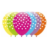 Balões de látex coloridos com bolinhas brancas - 6 unidades