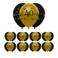 Balões pretos e dourados de aniversário de 30 cm - Creative Party - 6 unidades