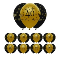 Balões preto e dourado Happy Birthday 30 cm - Creative Party - 6 unidades