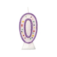Vela número 0 pontilhada lilás 8 cm