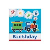 Guardanapos Feliz Aniversário Todos no Comboio 16,5 x 16,5 cm - 16 unidades