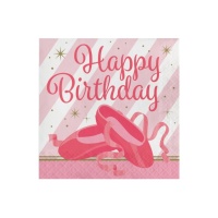 Guardanapos de Bailarina Happy Birthday de 16,5 x 16,5 cm - 16 unidades