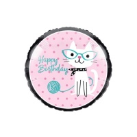 Balão redondo Happy Birthday de Gatos de 43 cm - Creative Converting