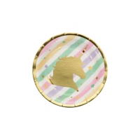 Pratos de Unicórnio dourado de 17 cm - 8 unidades