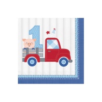 Guardanapos para o primeiro aniversário da quinta azul 16,5 x 16,5 cm - 16 peças