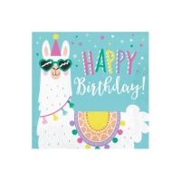 Guardanapos de Lamas Happy Birthday de 16,5 x 16,5 cm - 16 unidades