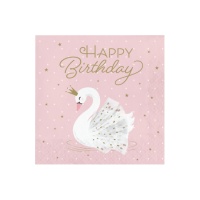 Guardanapos Happy Birthday Swan 16,5 x 16,5 cm - 16 unid.