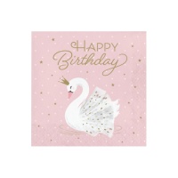 Guardanapos de Cisne Happy Birthday de 16,5 x 16,5 cm - 16 unidades