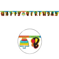 Grinalda de Happy Birthday de Bolo de aniversário arco-íris - 2,18 m