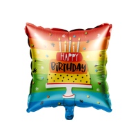 Balão quadrado de Bolo de Aniversário arco-íris de 45cm - Creative Converting