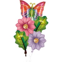 Bouquet de flores, folhas e borboleta - 5 unidades