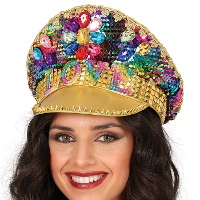Boné de polícia dourado com strass