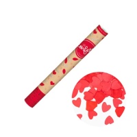 Canhão de confettis de 60 cm com pétalas e corações vermelhos