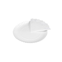 Tabuleiro redondo de cartão branco de 21 cm com doily - 3 unidades