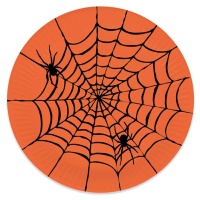 Bandeja de cartão cor-de-laranja com teia de aranha preta - 35 cm - 1 unidade