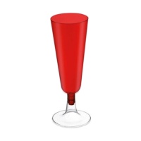 Copo de champanhe, vermelho com pé transparente de 150 ml - 4 unidades