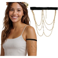 Braçadeira com correntes e pedras prateadas