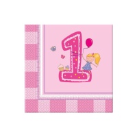 Guardanapos de primeiro aniversário menina de 16,5 x 16,5 cm - 20 unidades