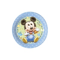 Pratos de Mickey Baby azuis de 20 cm - 8 unidades