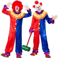 Fato de palhaço vermelho e azul para homem
