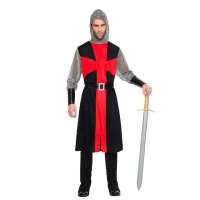 Disfarce de Cavaleiro Cruzadas vermelho e preto para homem