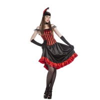 Fato de can can can vermelho e preto para mulher.