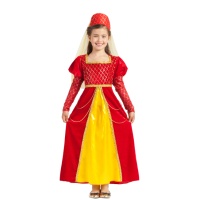 Fato de rainha medieval vermelha para menina