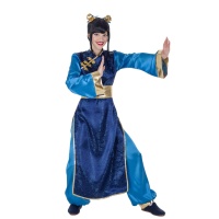 Fato oriental chinês azul para mulher