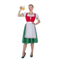 Fato alemão Oktoberfest vermelho e verde para mulher