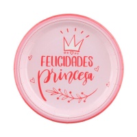 Pratos Feliz Aniversário Princesa 18 cm - 8 unidades