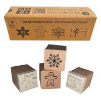 Carimbos de Natal em madeira com bolacha de gengibre 2 x 2 cm - 4 unidades